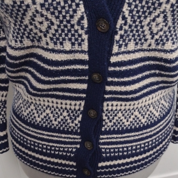 Madewell 100%Merino Wool Navy and Cream Striped Cardigan, Farm, Vacation, Y2K - Picture 4 of 12